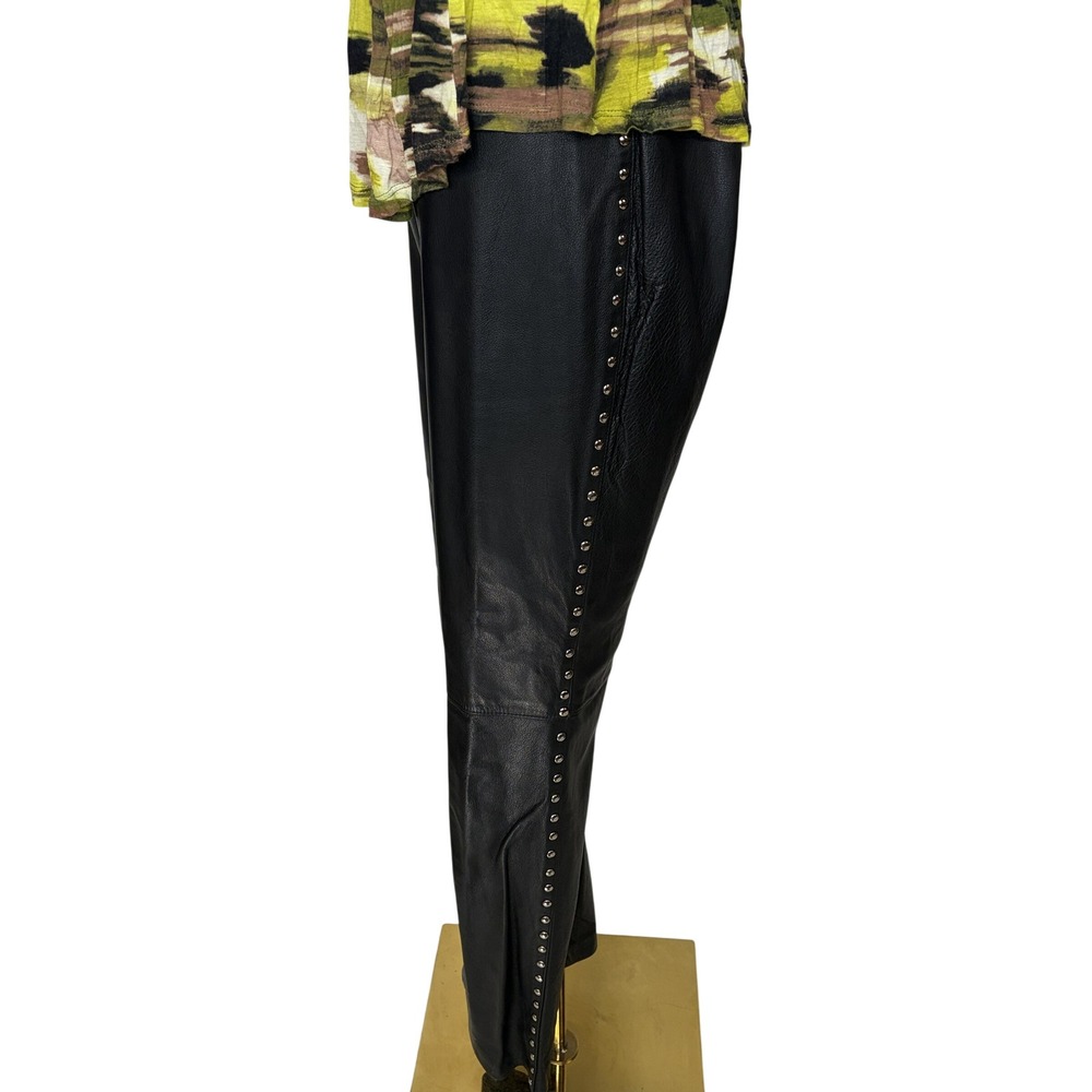 Steve Madden Vintage Y2K Genuine Leather Pants 10 Black Studded Moto Rocker - Picture 5 of 15